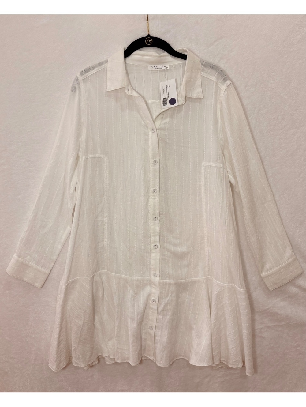 Calista White Textured Stripe Shirt Dress Small NWT Button Front Sleeve Pockets